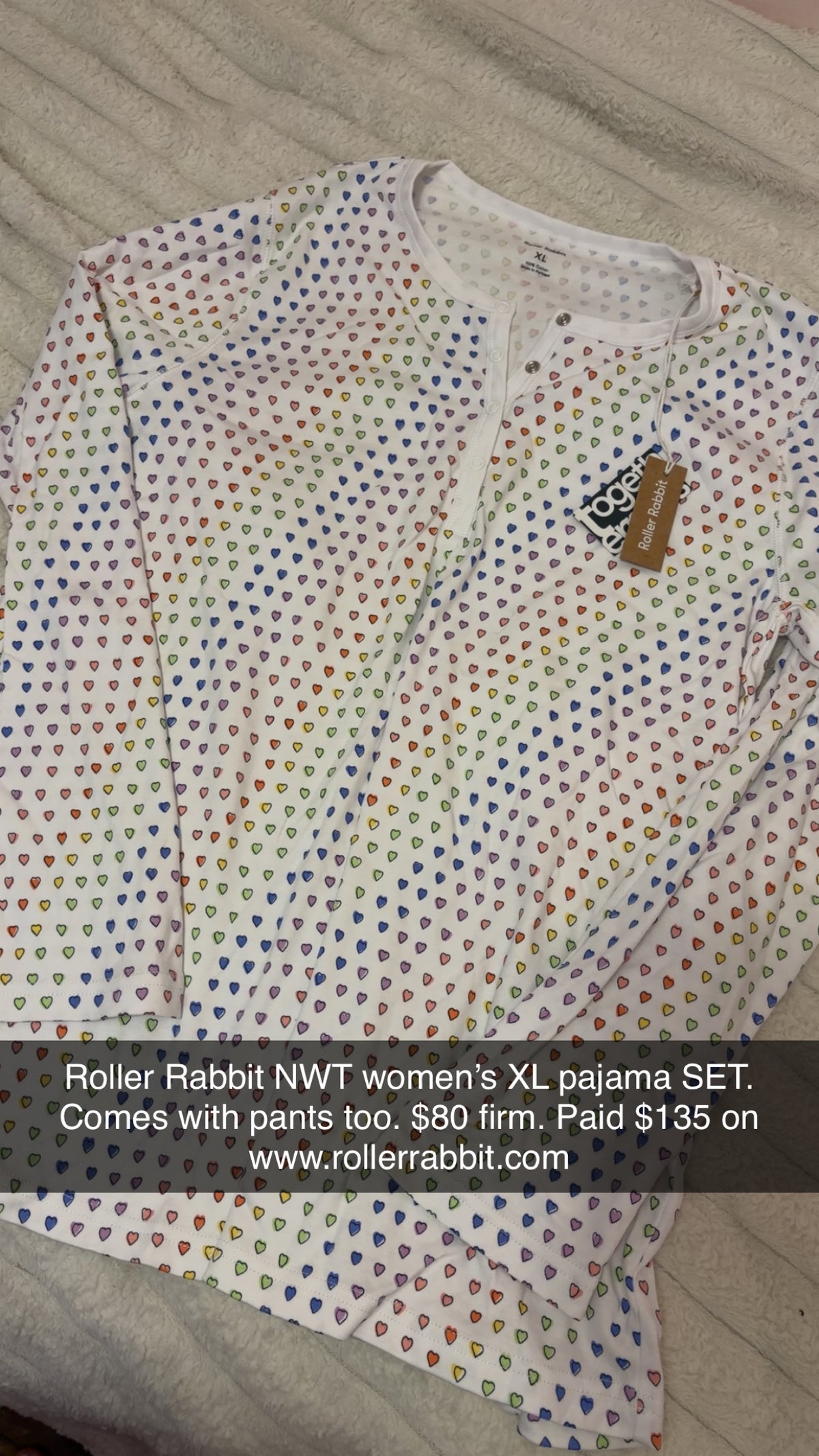 Roller Rabbit Disco Hearts Pajama Set Women’s NWT Xl