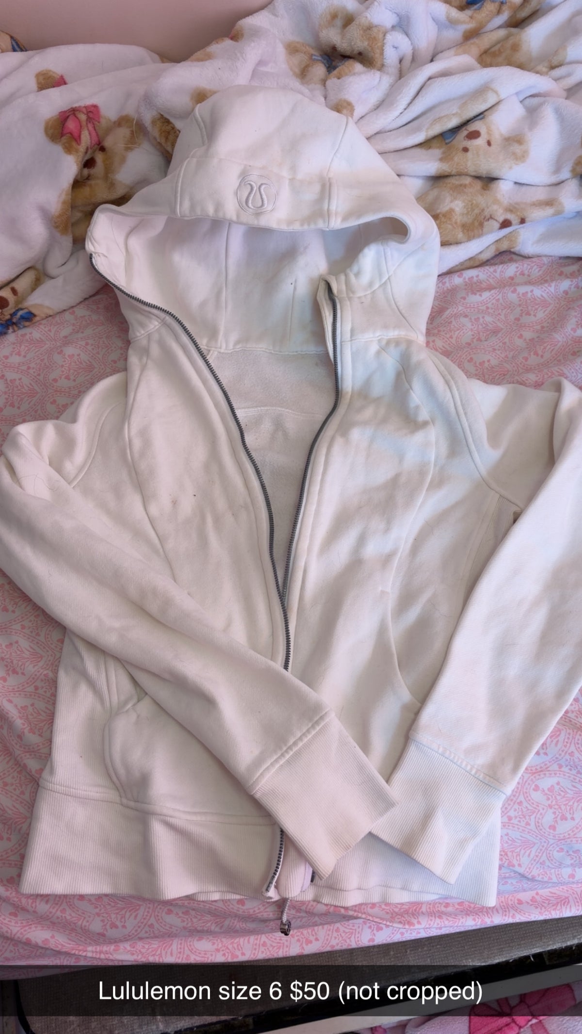 Lululemon White Full Zip Hoodie NOT CROPPED Size 6 LIKE NEW