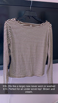Brown Stripe Long Sleeve Top Women’s Large NEW