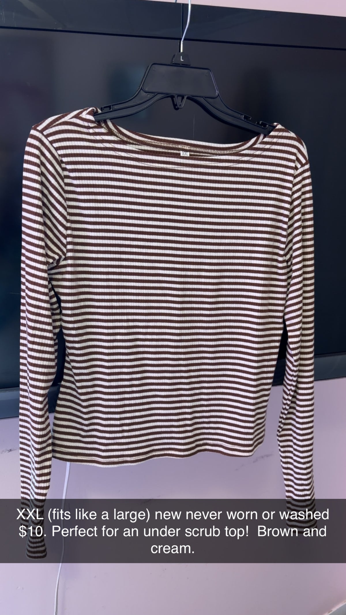 Brown Stripe Long Sleeve Top Women’s Large NEW