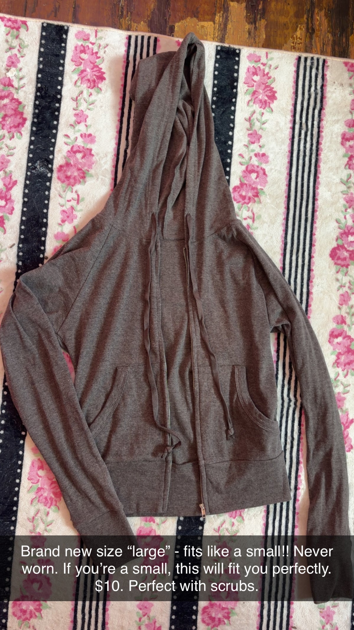 Charcoal Zip Up NEW Best Fits Small