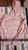 Pink Striped Hoodie Large NEW