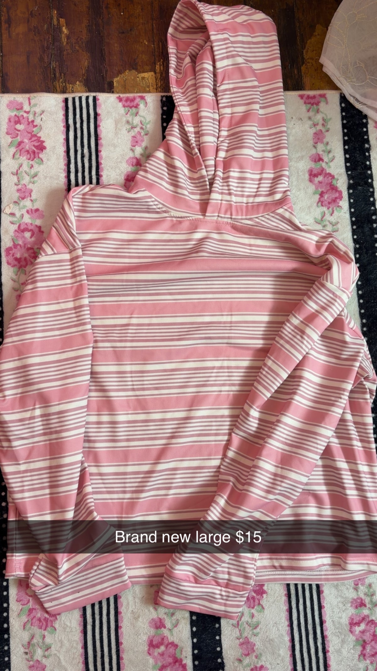 Pink Striped Hoodie Large NEW